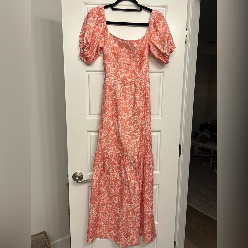 PEONY
Off-the-shoulder Floral-print Linen Maxi Dress In Pink